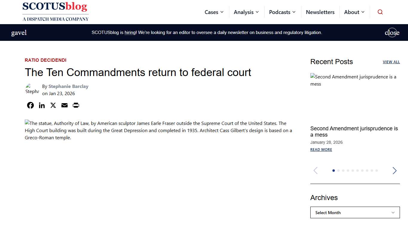 The Ten Commandments return to federal court - SCOTUSblog
